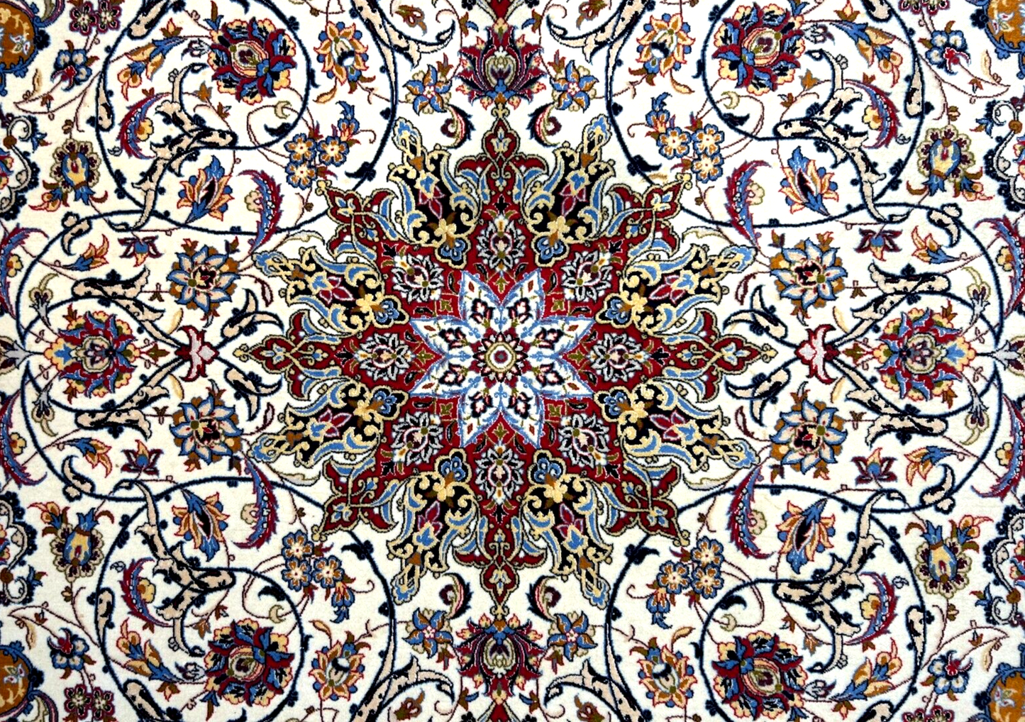 7'x10'8" Fine Hand-Knotted Wool & Silk Blend Isfahane Carpet - Area Rug