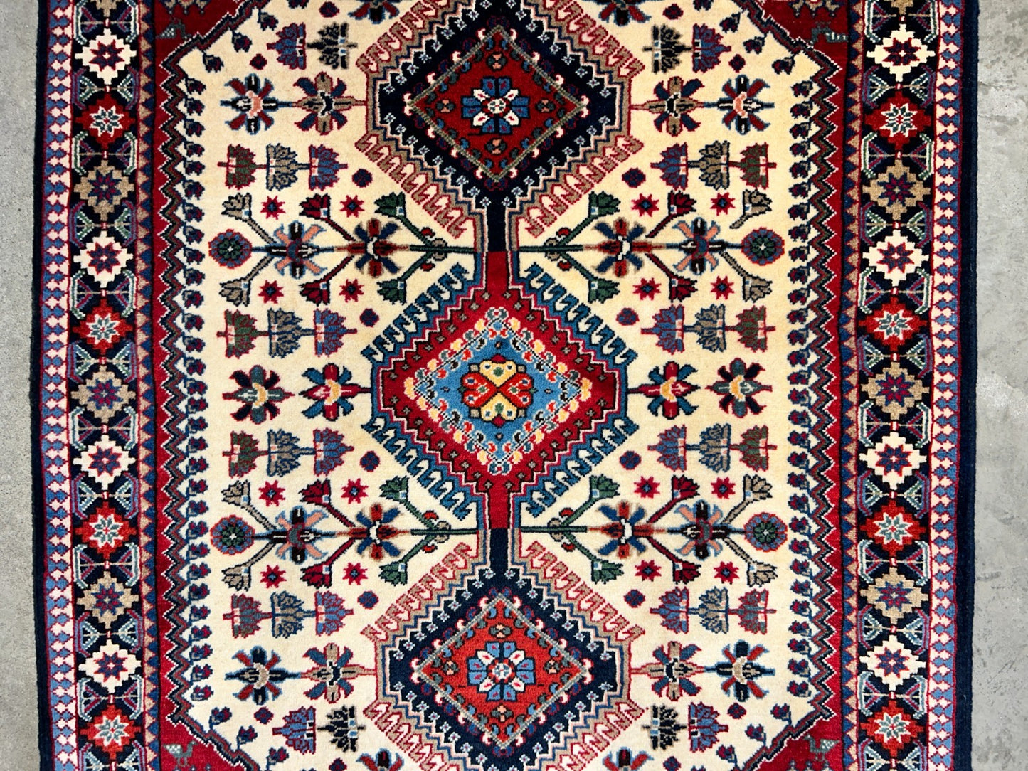 3'5"x5' Hand-Knotted 100% Wool Pile Yalamehe Rug