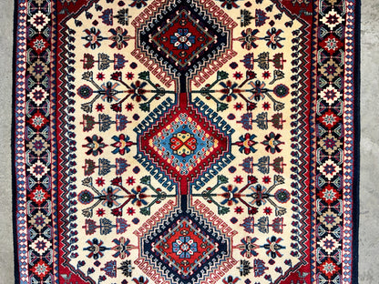 3'5"x5' Hand-Knotted 100% Wool Pile Yalamehe Rug