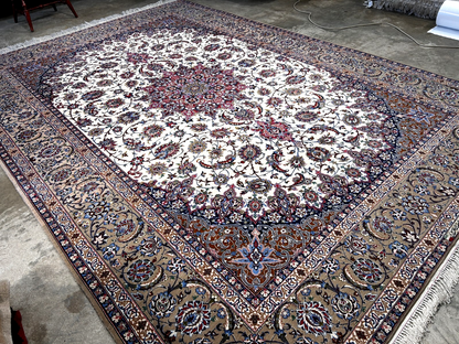  8'6"x12'1'' Very Fine Silk & Wool Isfahane Area Rug - Area Carpet
