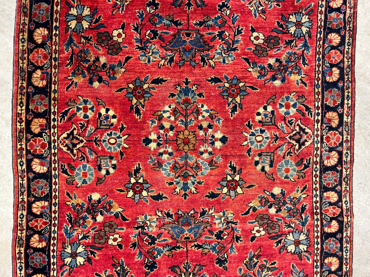 3'4"x4'10" Antique Hand-Knotted 100% Wool Pile Sarouke Mohajeran Rug