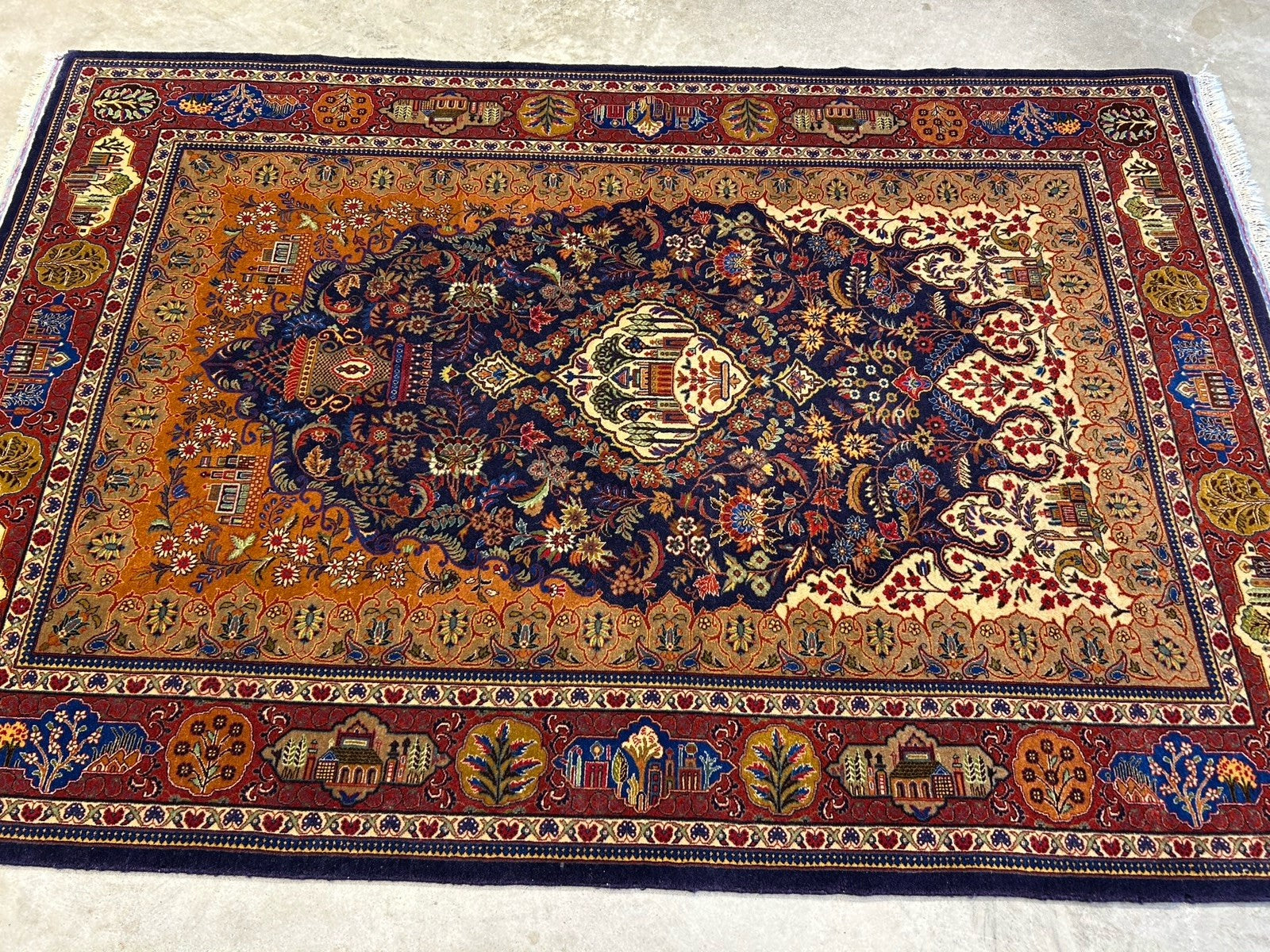 4'2”x 6'0" Antique Hand-Knotted 100% Lamb Wool Carpet - Kashane Area Rug