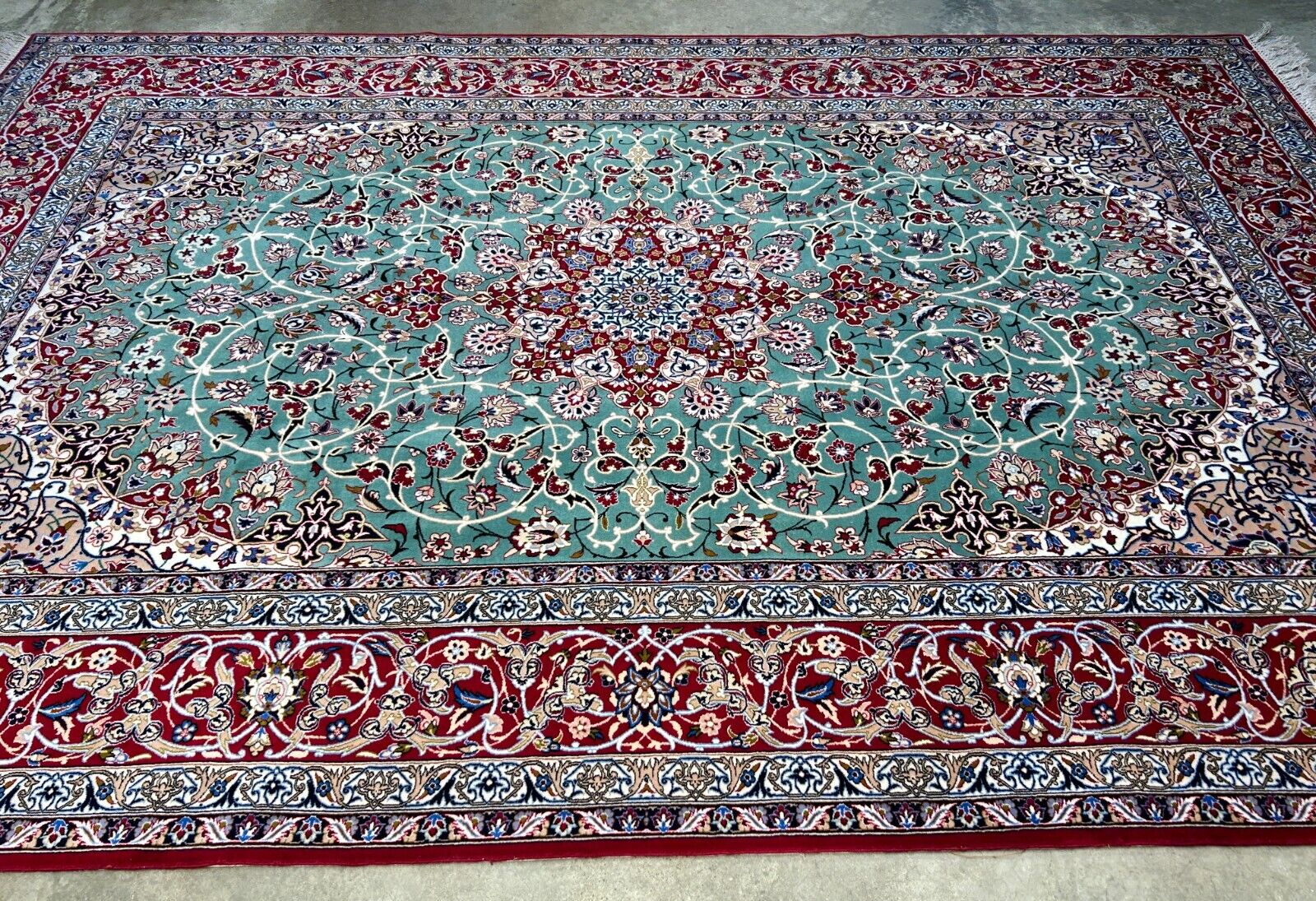 6'9"x10' Extra-Fine Hand-Knotted Wool & Silk Blend Isfahane Area Rug - Signed