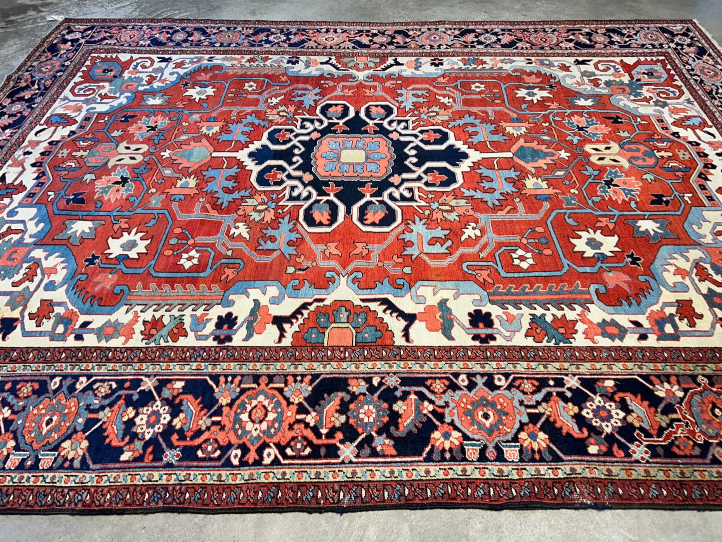 Collector Item - 9'x11'6" Hand-Knotted 100% Wool Pile Serapie Carpet - Area Rug