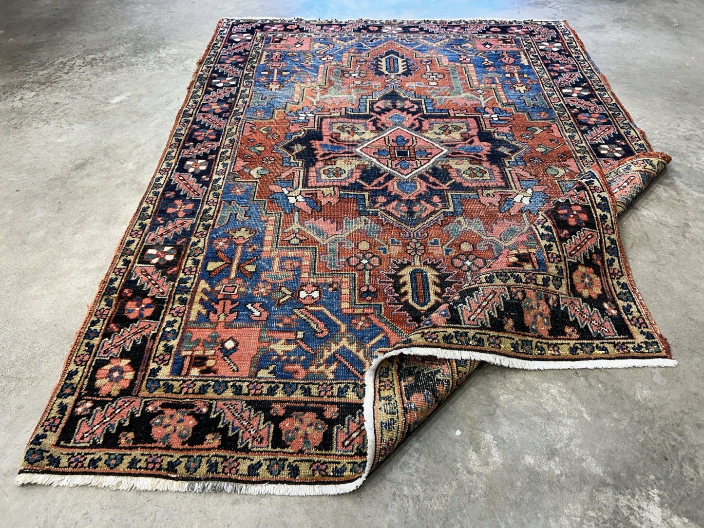 Collector Item- 5’x6’10” Antique Hand-Knotted 100% Wool Pile Serapie Area Rug