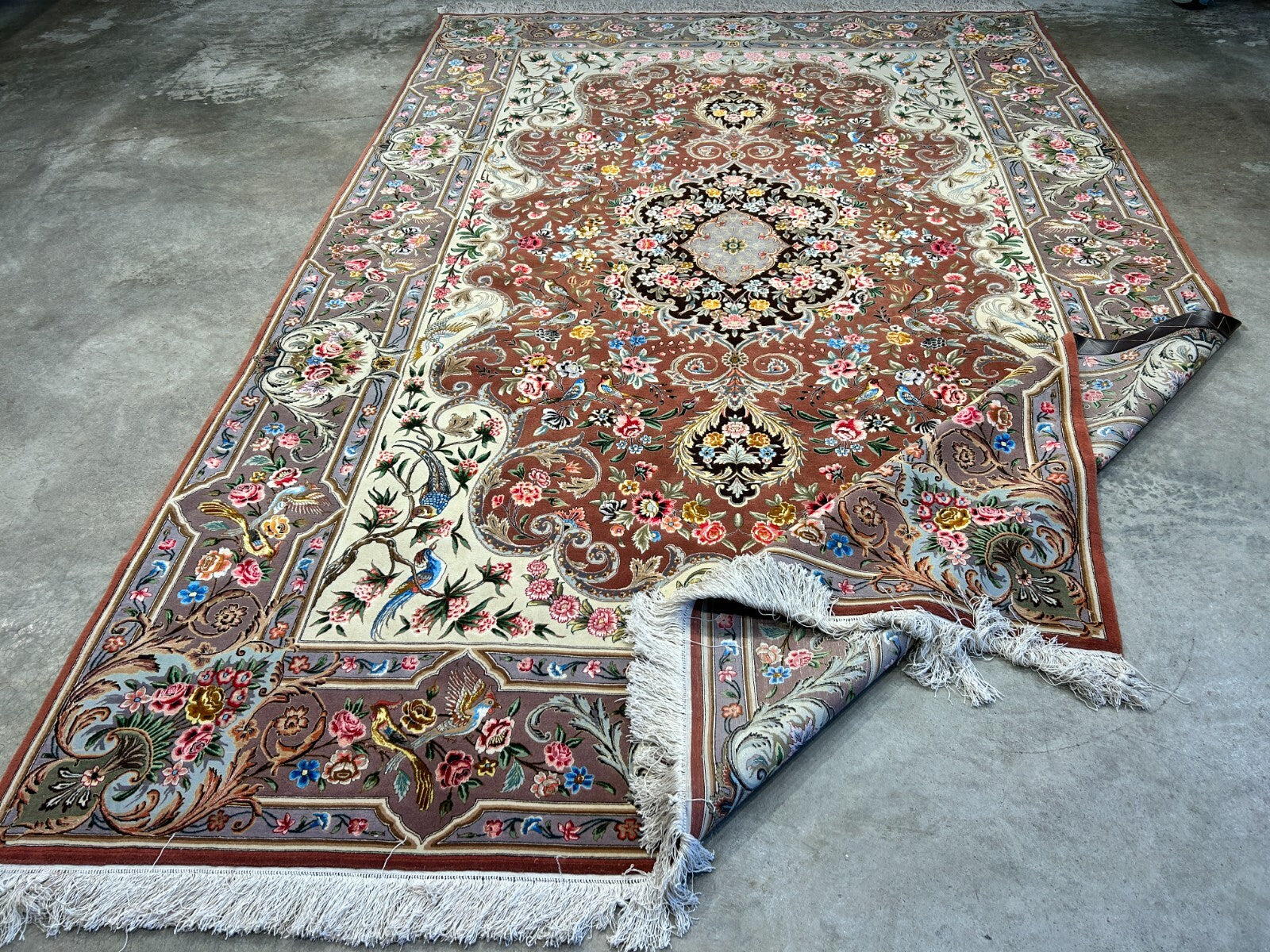 6'9"x9'10" Extra-Fine Hand-Knotted Wool & Silk Blend Tabrize Carpet - Area Rug