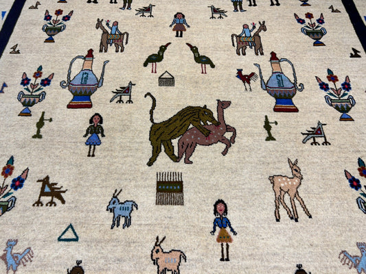 6'3"x9'4" Hand-Knotted 100% Wool Pile Gabeh Carpet - Area Rug