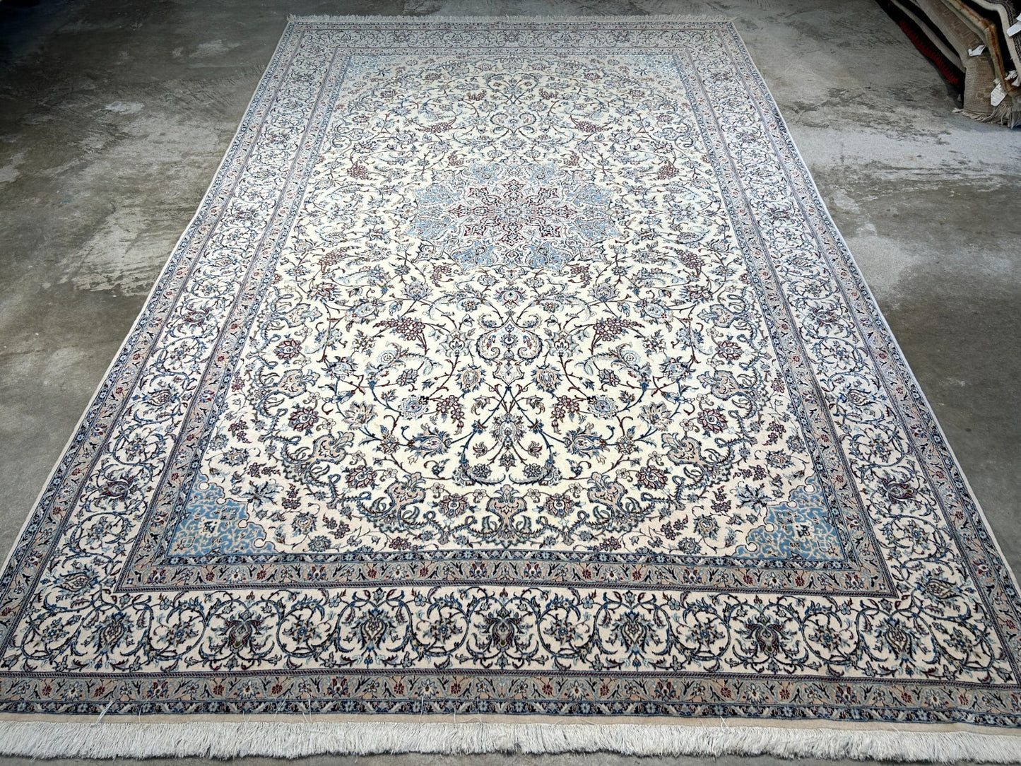 6'9"x10'7" Extremely Fine Hand-Knotted Wool & Silk Blend Naine Carpet - Area Rug