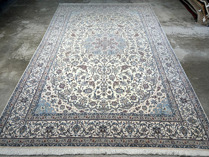 6'9"x10'7" Extremely Fine Hand-Knotted Wool & Silk Blend Naine Carpet - Area Rug