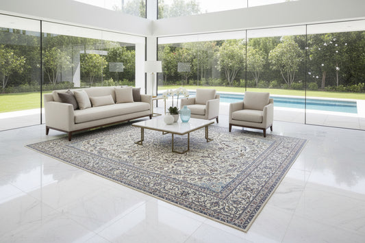 6'9"x10'7" Extremely Fine Hand-Knotted Wool & Silk Blend Naine Carpet - Area Rug