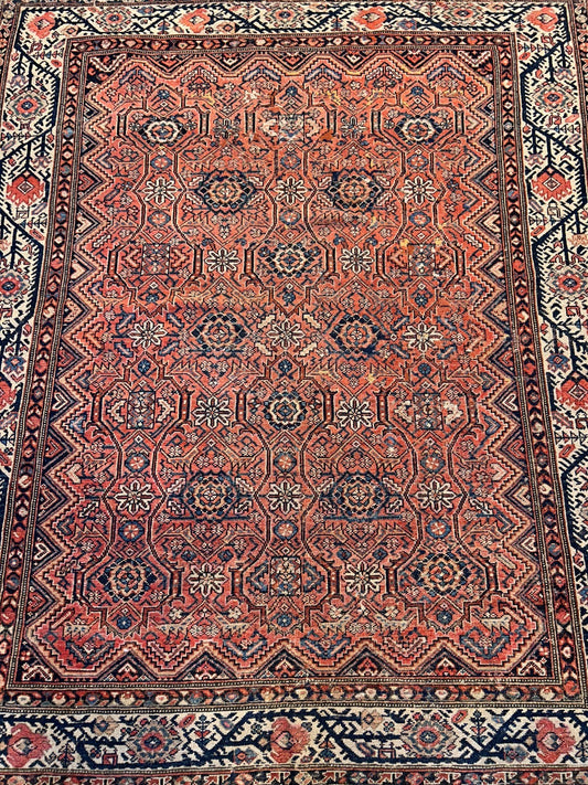 5'1"x6'1" Antique Hand-Knotted 100% Wool Pile Sennehe Area Rug - Carpet