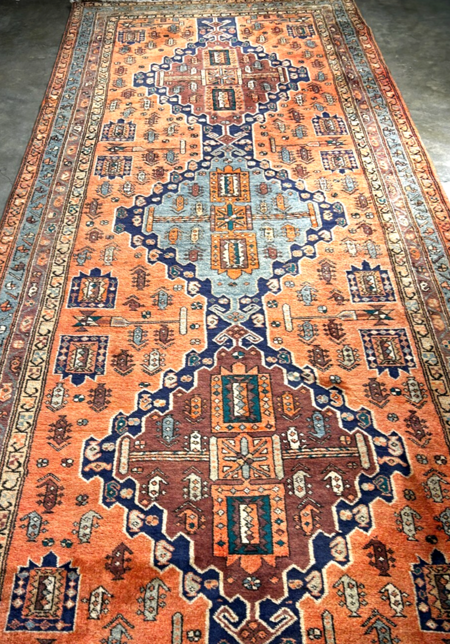 4'8" x 11'0" Hand-Knotted 100% Wool Pile Hamadane Area Rug - Carpet