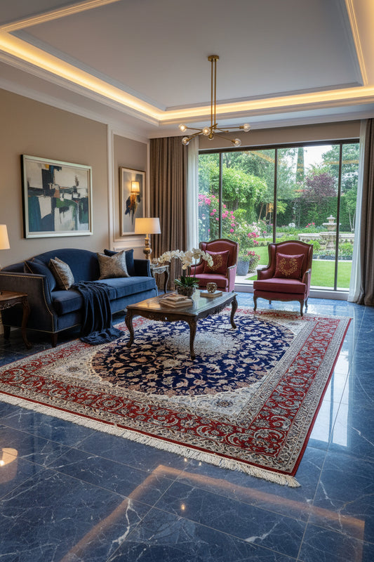 8'8"x11'9" Extra Fine Hand-Knotted Wool & Silk Isfahane Rug