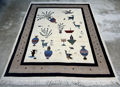 6'6"x9'1" Hand-Knotted 100% Wool Pile Gabeh Carpet - Area Rug