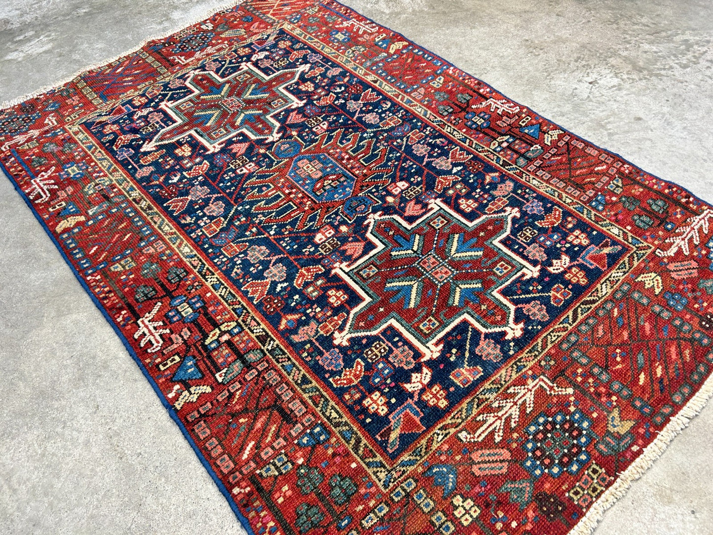 3'x4'6" Antique Hand-Knotted 100% Wool Pile Karaja Rug