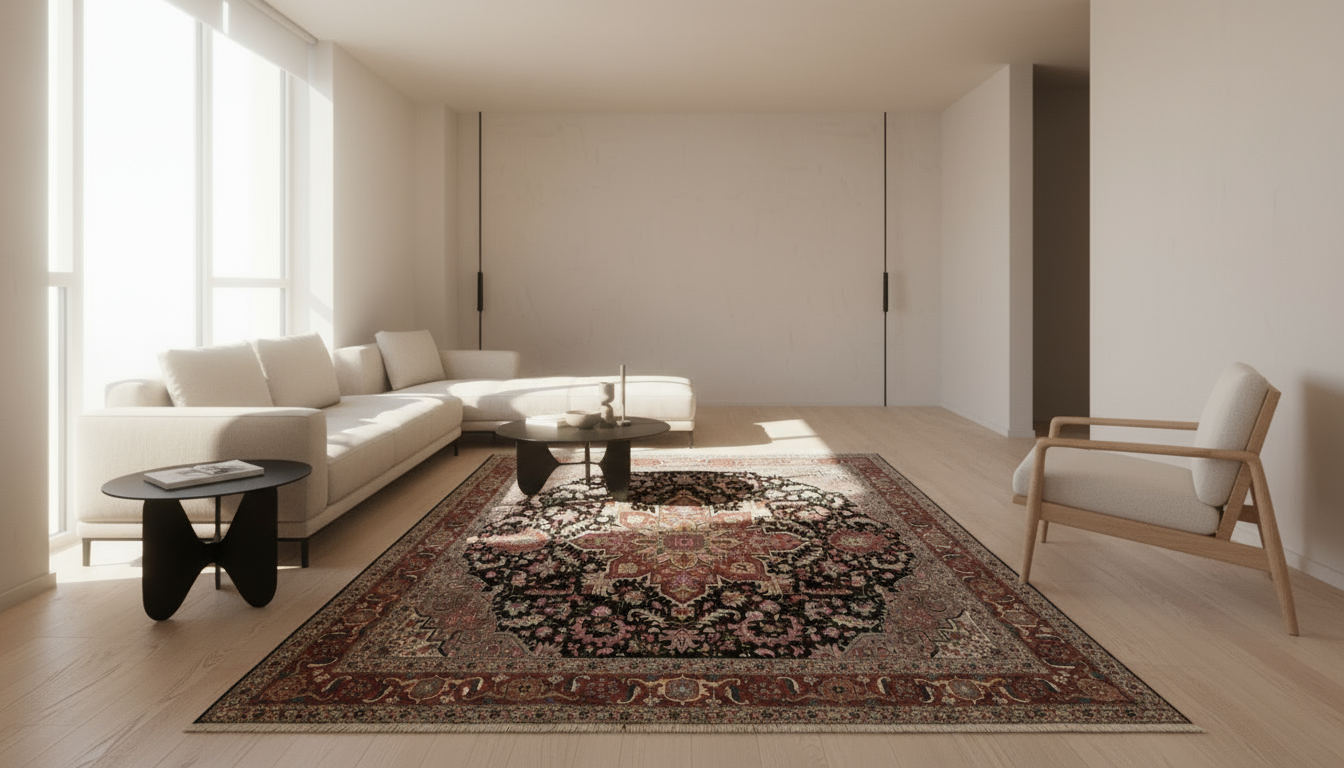 6'6"x9'6" Fine Hand-Knotted Wool & Silk Blend Tabrize Herize Carpet - Area Rug