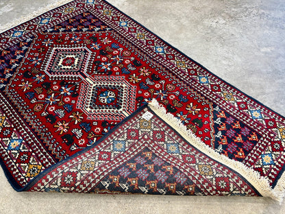 3'3"x5' Hand-Knotted 100% Wool Pile Yalamehe Rug