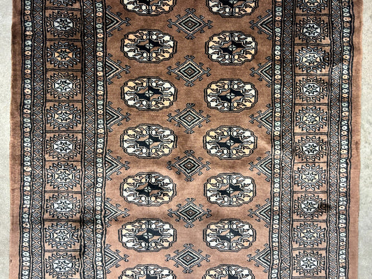3'1"x5' Hand-Knotted 100% Wool Pile Bokhara Rug