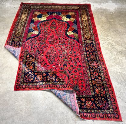 4'1"x6'10" Collector Antique Extra Fine Hand-Knotted 100% Wool Kashane Rug