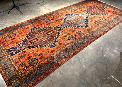 4'8" x 11'0" Hand-Knotted 100% Wool Pile Hamadane Area Rug - Carpet