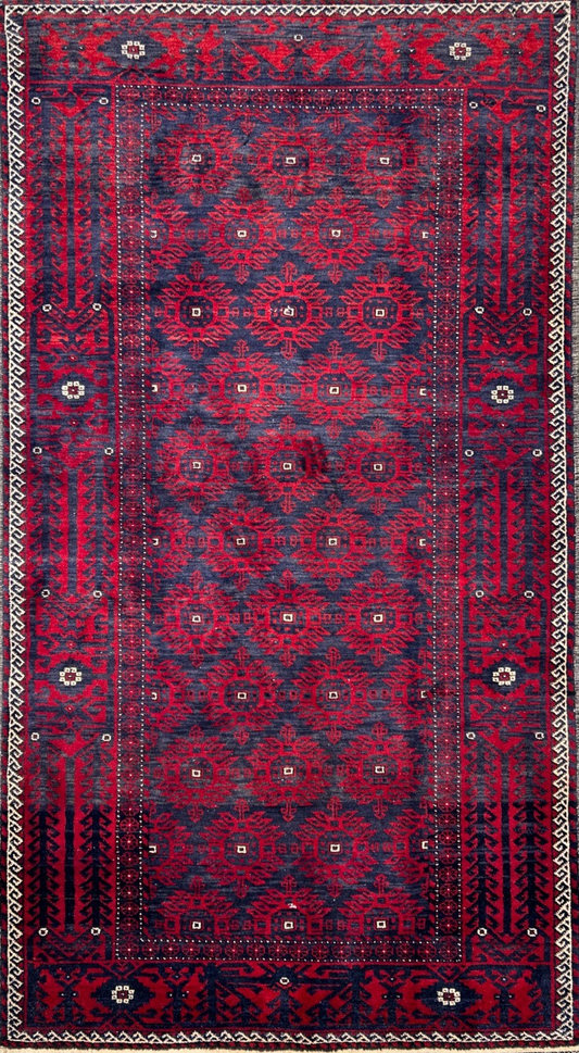 3'8"x6'7" Hand-Knotted 100% Wool Pile Balouchi Area Rug - Carpet