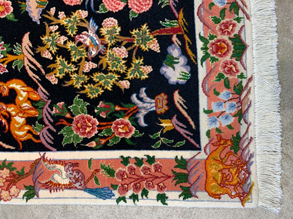 2'x3'3" Fine Hand-Knotted Wool & Silk Tabrize Rug