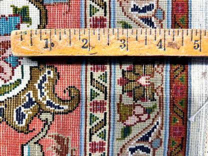 7'0"x10'8" Fine Hand-Knotted Wool & Silk Blend Tabrize Carpet - Area Rug