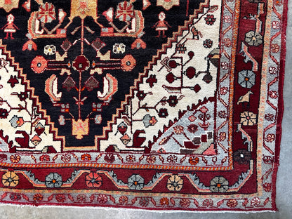 5'2" x 8'7'' Hand-Knotted 100% Wool Pile Hamadane Area Rug