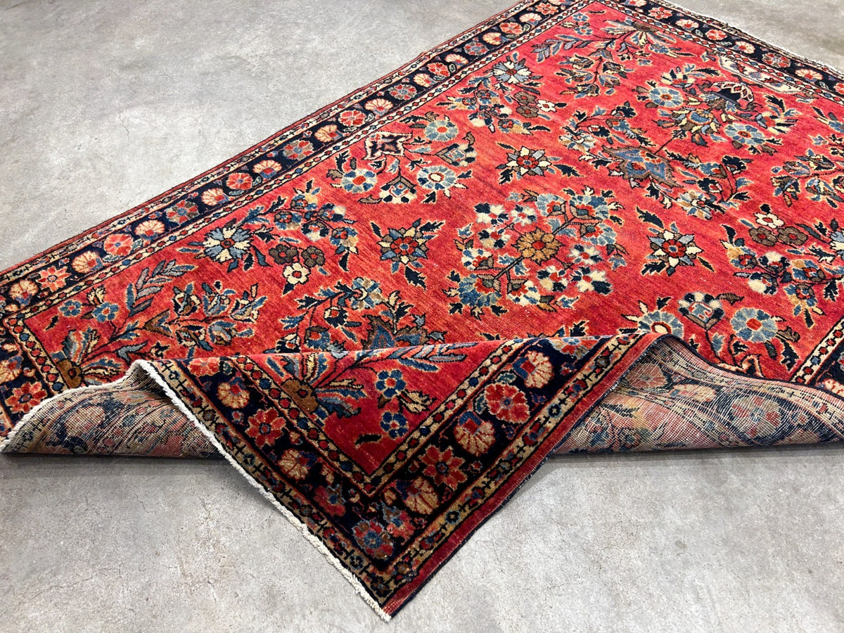 3'4"x4'10" Antique Hand-Knotted 100% Wool Pile Sarouke Mohajeran Rug