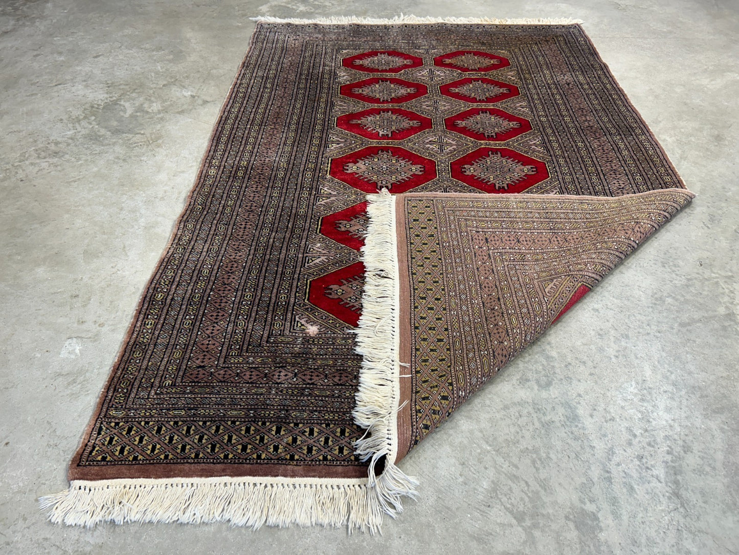 4'2"x6'4" Hand-Knotted 100% Wool Pile Bokhara Area Rug - Carpet