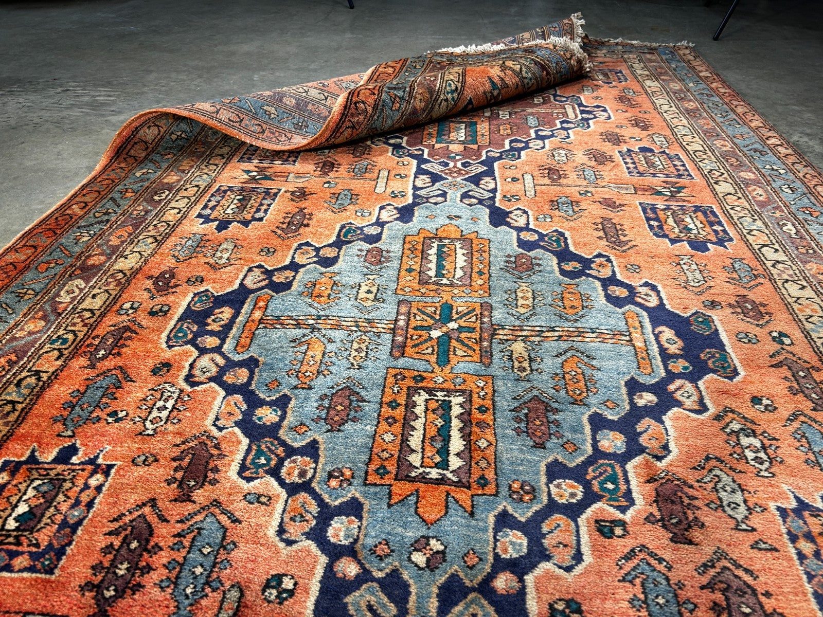 4'8" x 11'0" Hand-Knotted 100% Wool Pile Hamadane Area Rug - Carpet