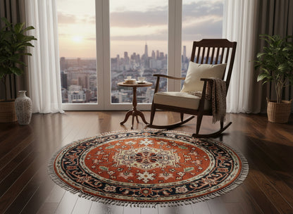 4' Diameter Exquisite Hand-Knotted 100% Wool Pile Oriental Rug