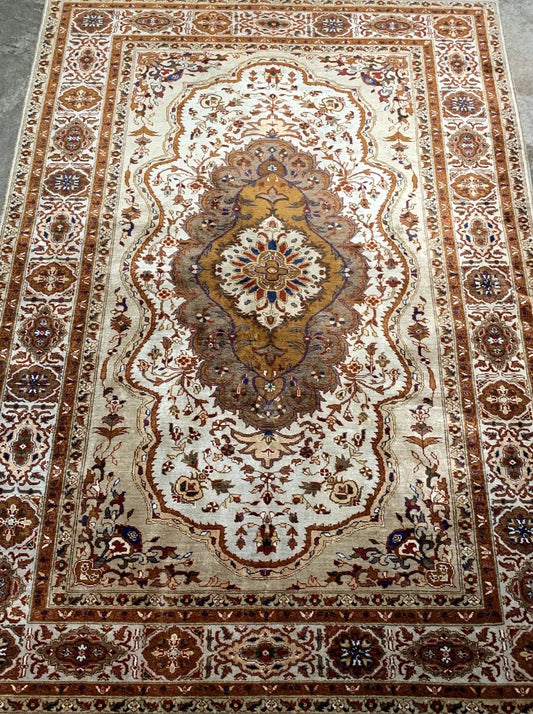 3'10'' x 5'4" Very Fine Hand-Knotted 100% Silk Afghan Area Rug