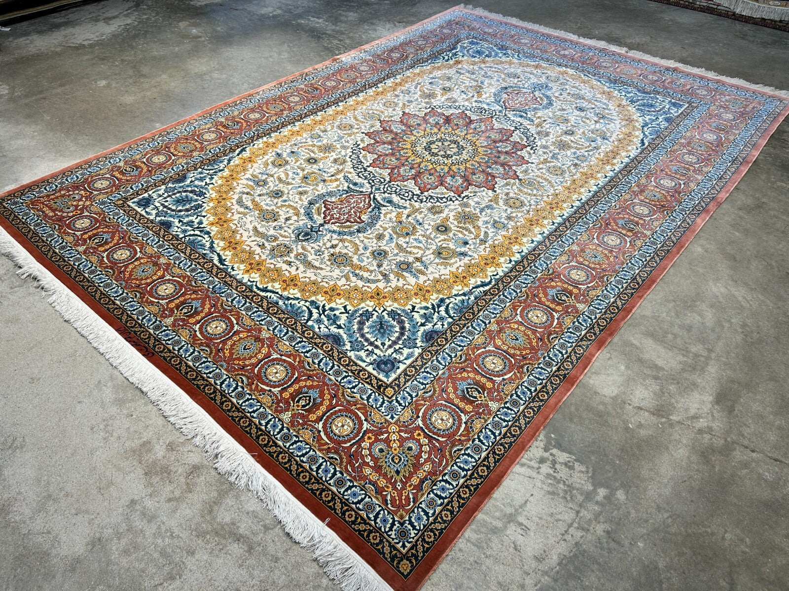 7'3"x10'7" Exquisite Extra-Fine Hand-Knotted 100% Silk Qume Carpet - Area Rug