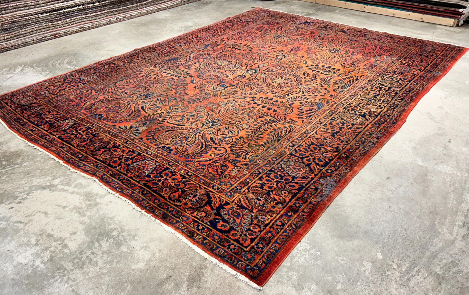 9'3"x12'7" Antique Fine Lamb Wool Sarouke Rug Hand-knotted Carpet