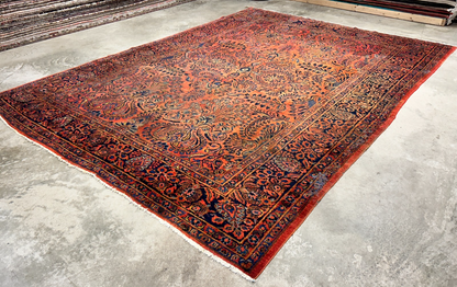 9'3"x12'7" Antique Fine Lamb Wool Sarouke Rug Hand-knotted Carpet