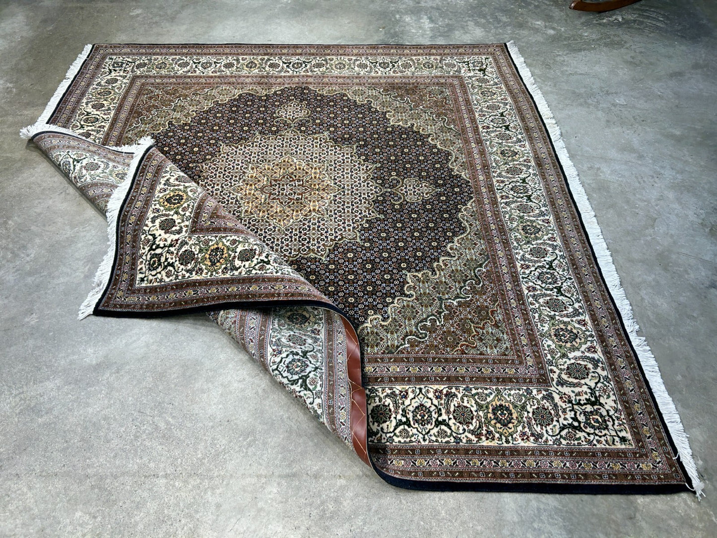 6'6"x6'8" Very Fine Hand-Knotted Wool & Silk Tabrize Rug