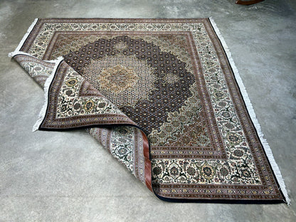6'6"x6'8" Very Fine Hand-Knotted Wool & Silk Tabrize Rug
