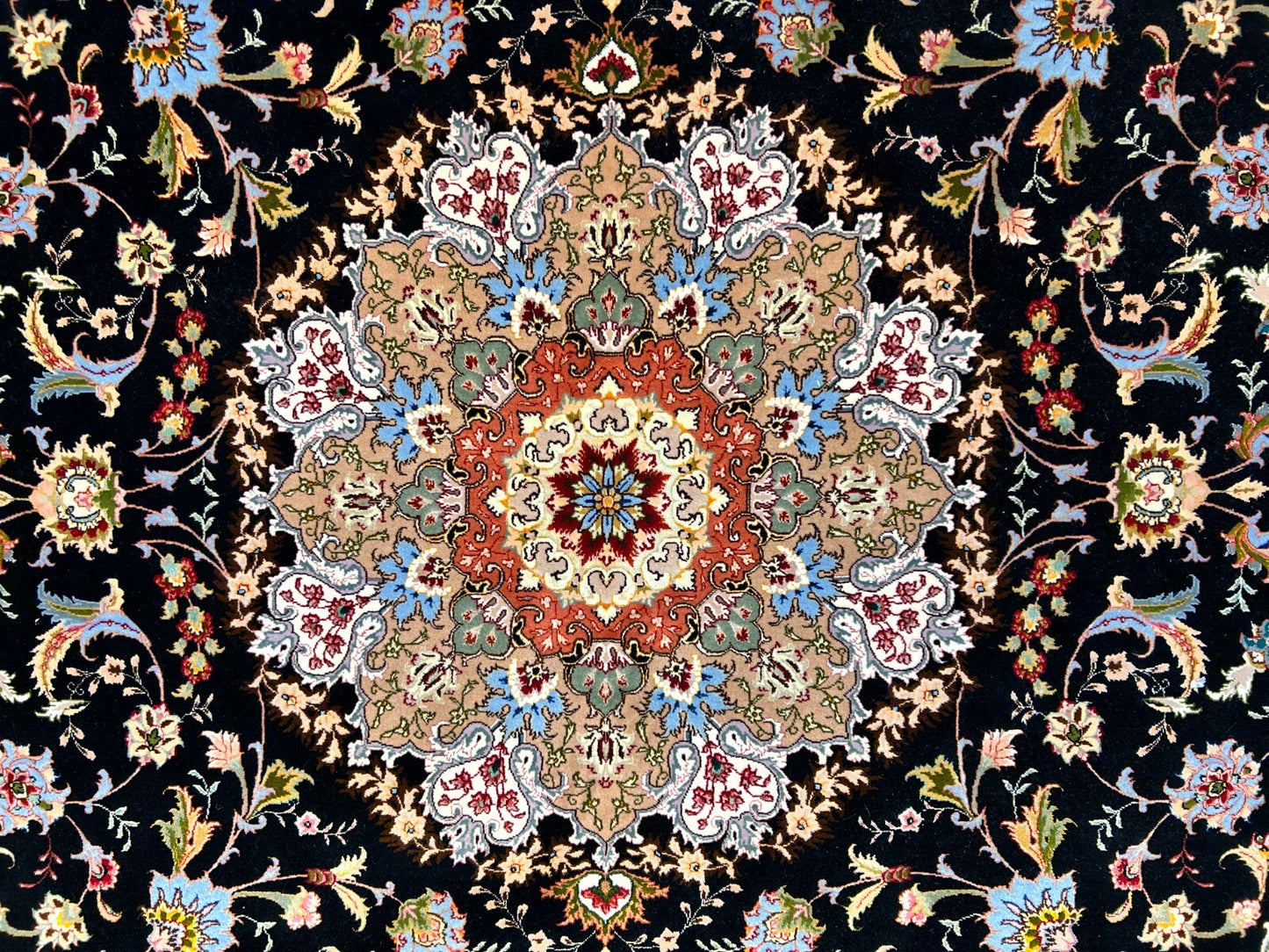 6'9"x10'5" Very Fine Hand-Knotted Wool & Silk Blend Tabrize Carpet - Area Rug