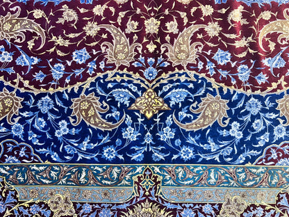 9'7"x12'10" Exquisite Signed Hand-Knotted 100% Silk Qume Rug