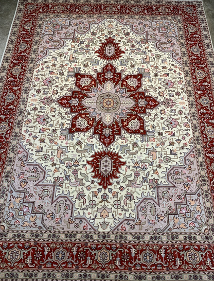4'10"x6'8" Very Fine Hand-Knotted Wool & Silk Blend Tabrize Carpet - Area Rug