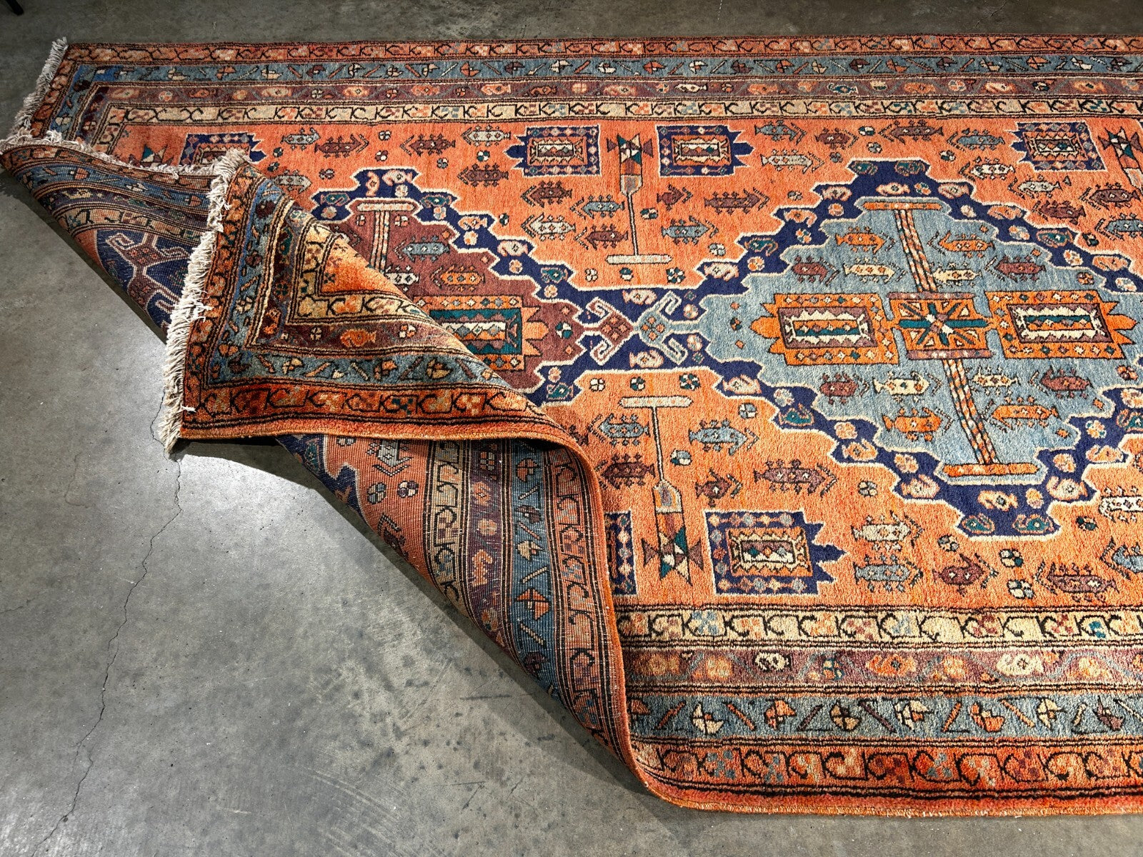 4'8" x 11'0" Hand-Knotted 100% Wool Pile Hamadane Area Rug - Carpet