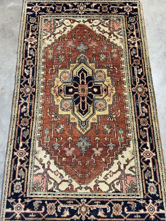 3’x5’1” Hand-Knotted 100% Wool Indoserapi Area Rug - Carpet