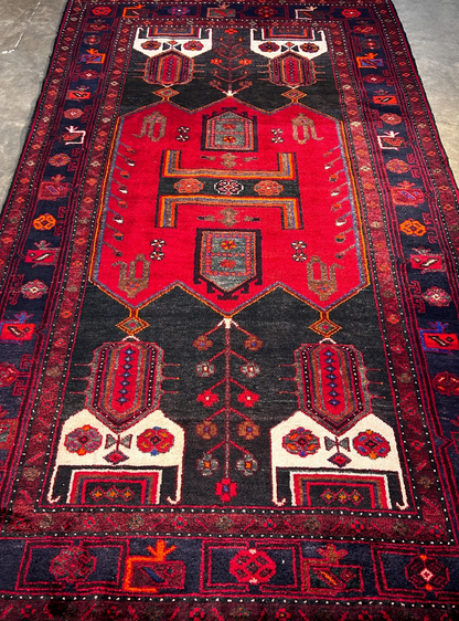 4'11" x 8'5" Hand-Knotted 100% Wool Pile Hamadane Area Rug