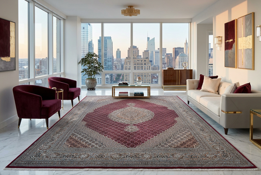 8'4"x11'6" Hand-Knotted Silk & Wool Tabrize Fish Style Area Rug - Carpet