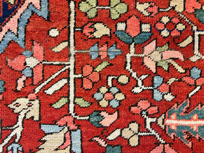 Collector Item - 9'6"x12' Antique Fine Lamb Wool Herize Serapy Hand-Knotted Rug