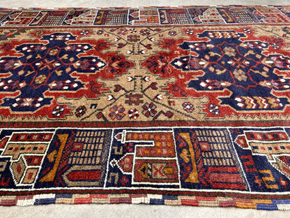 3'x4'2" Antique Hand-Knotted 100% Wool Pile Afghan Rug