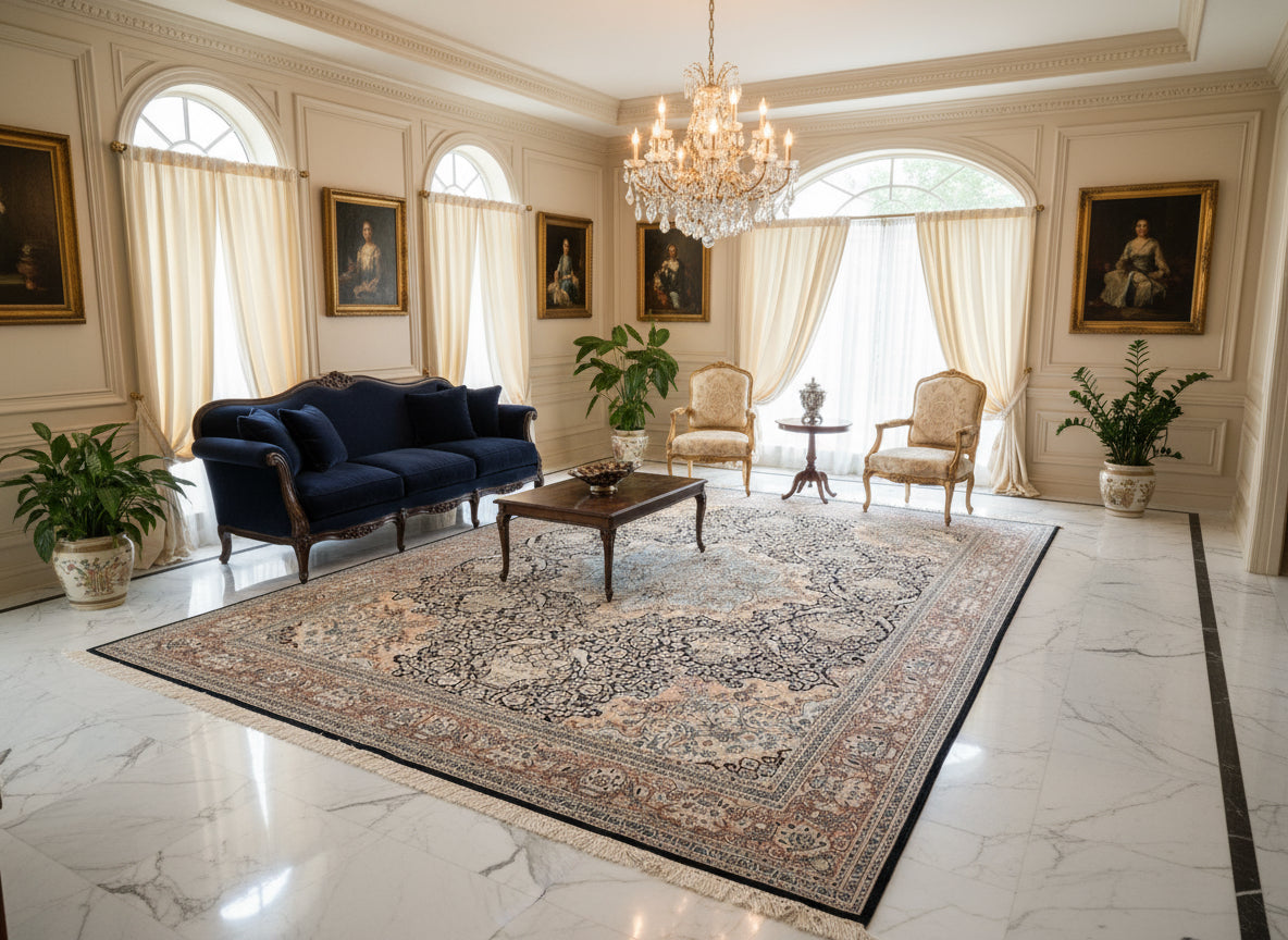 9'x12'6" Hand-Knotted 100%  Kashmiri Silk Pile Area Rug