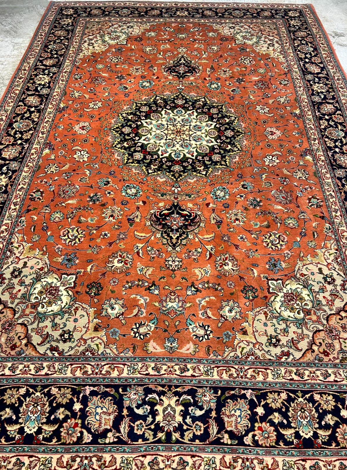 6'9"x10'2" Fine Hand-Knotted Wool & Silk Blend Tabrize Carpet - Area Rug