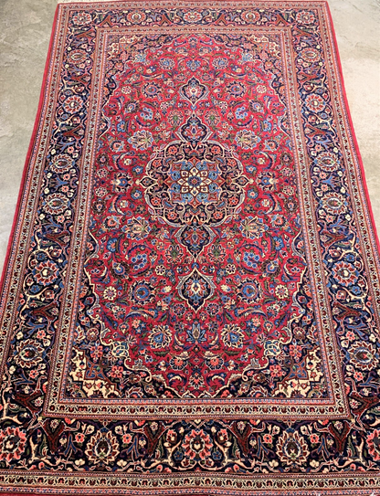 4'3" x 6'11'' Antique Hand-Knotted 100% Wool Pile Kashane Area Rug